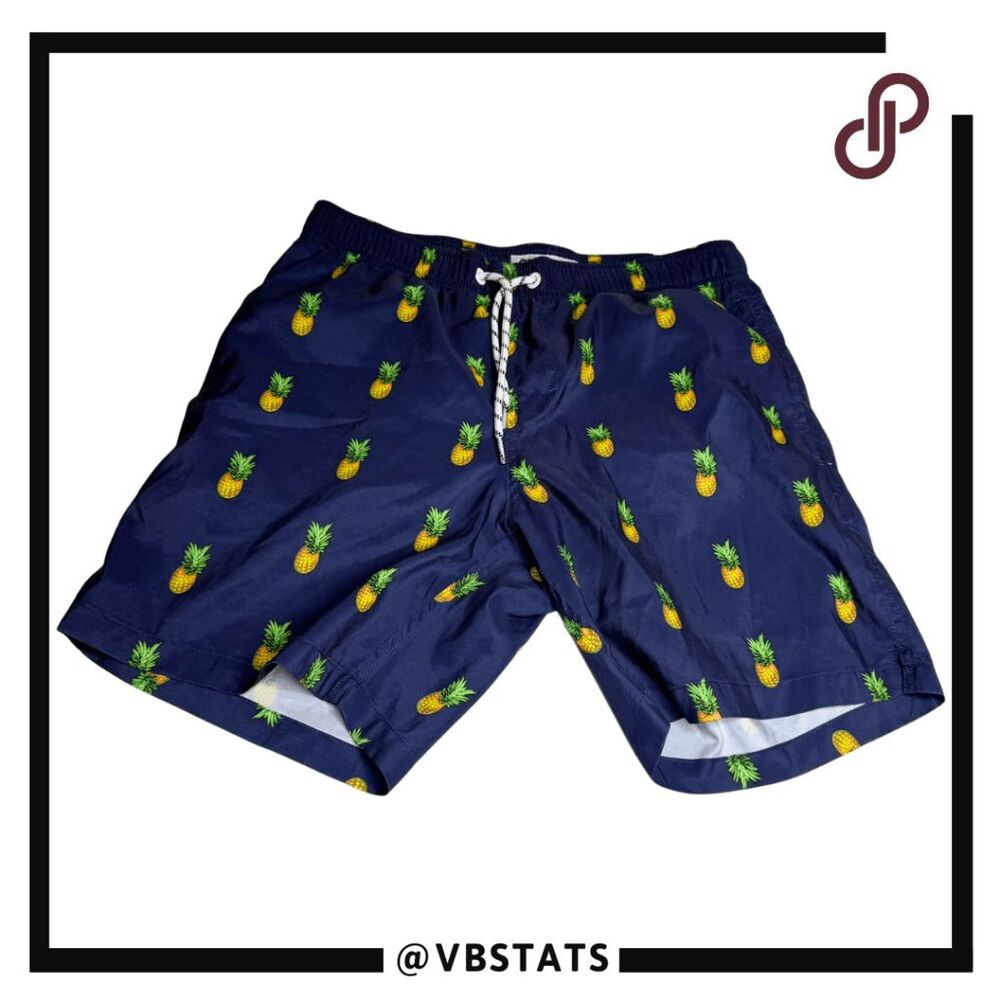 Maamgic Men's Pineapple Print 7" Quick Dry Swim Trunks Blue‎ Yellow Small NWOT